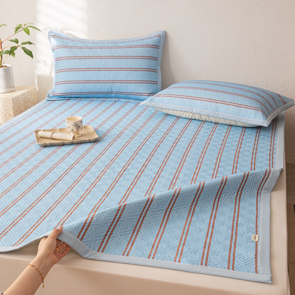 91家纺网 家纺一手货源 找家纺 雅萱家纺 2026春夏新款全棉老粗布软席凉席席子 软席-纹蓝