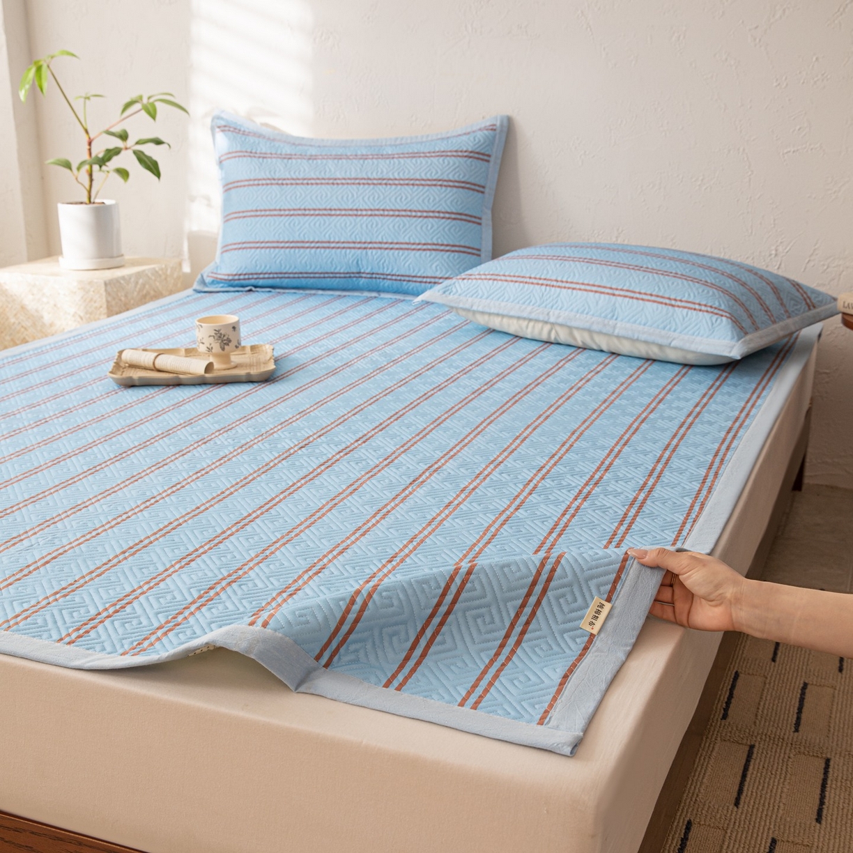 91家纺网 家纺一手货源 找家纺 雅萱家纺 2026春夏新款全棉老粗布软席凉席席子 软席-纹蓝