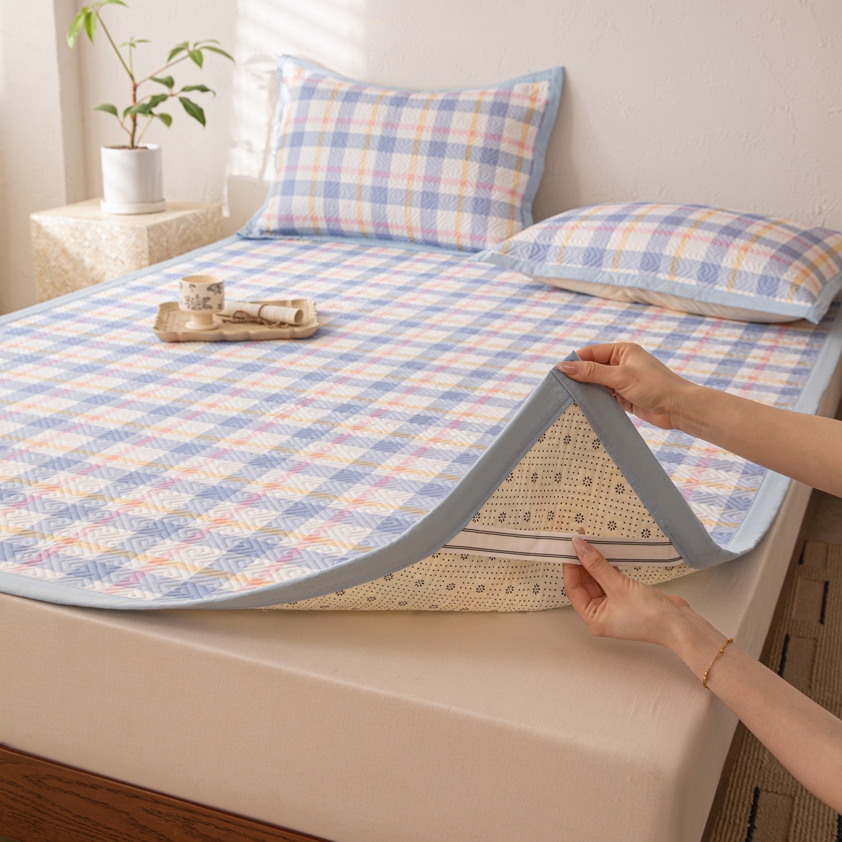 91家纺网 家纺一手货源 找家纺 雅萱家纺 2026春夏新款全棉老粗布软席凉席席子 软席-无印蓝