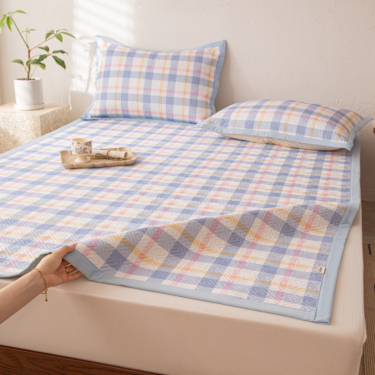 91家纺网 家纺一手货源 找家纺 雅萱家纺 2026春夏新款全棉老粗布软席凉席席子 软席-无印蓝