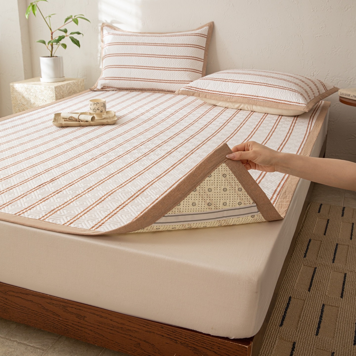 91家纺网 家纺一手货源 找家纺 雅萱家纺 2026春夏新款全棉老粗布软席凉席席子 软席-卡其色