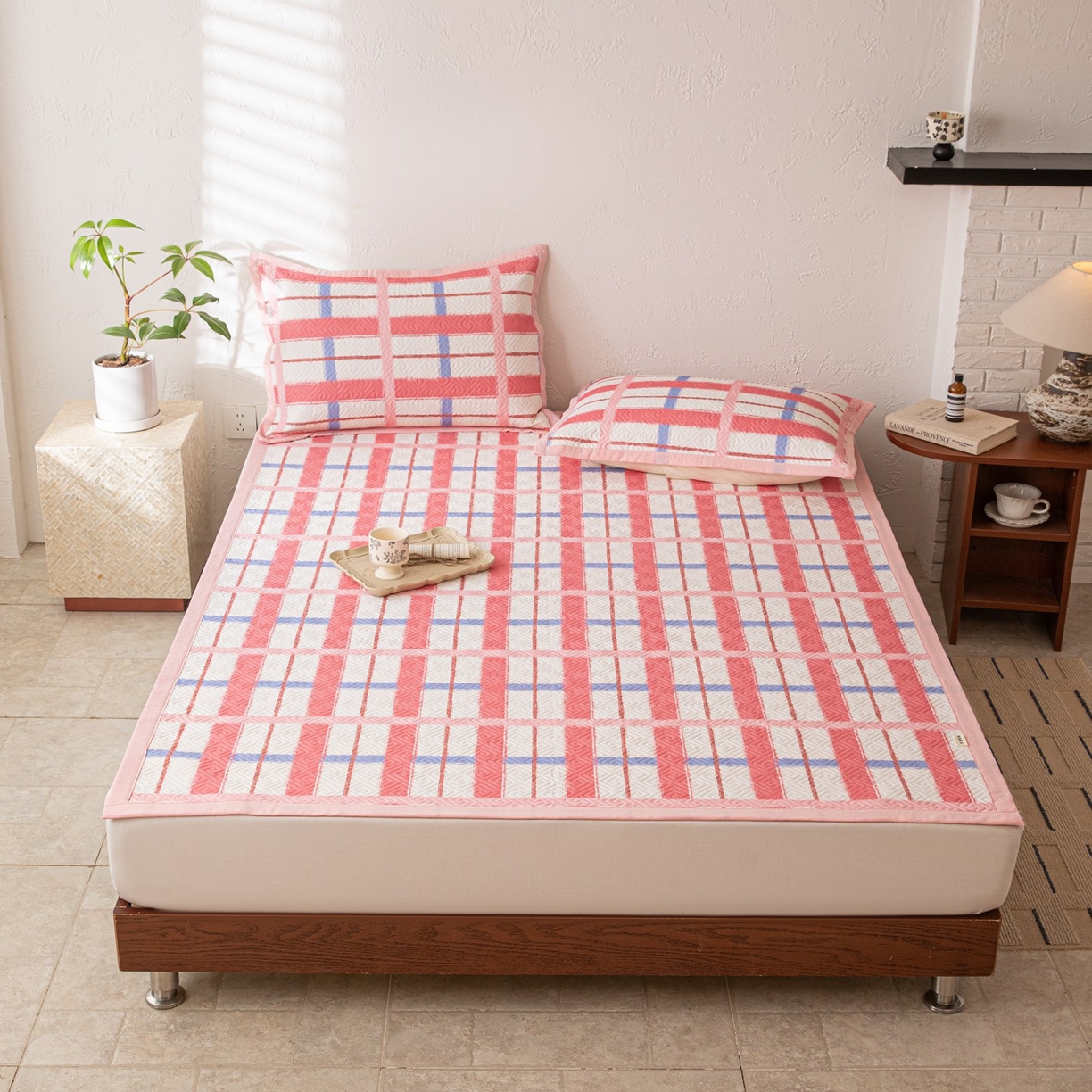 91家纺网 家纺一手货源 找家纺 雅萱家纺 2026春夏新款全棉老粗布软席凉席席子 软席-格红