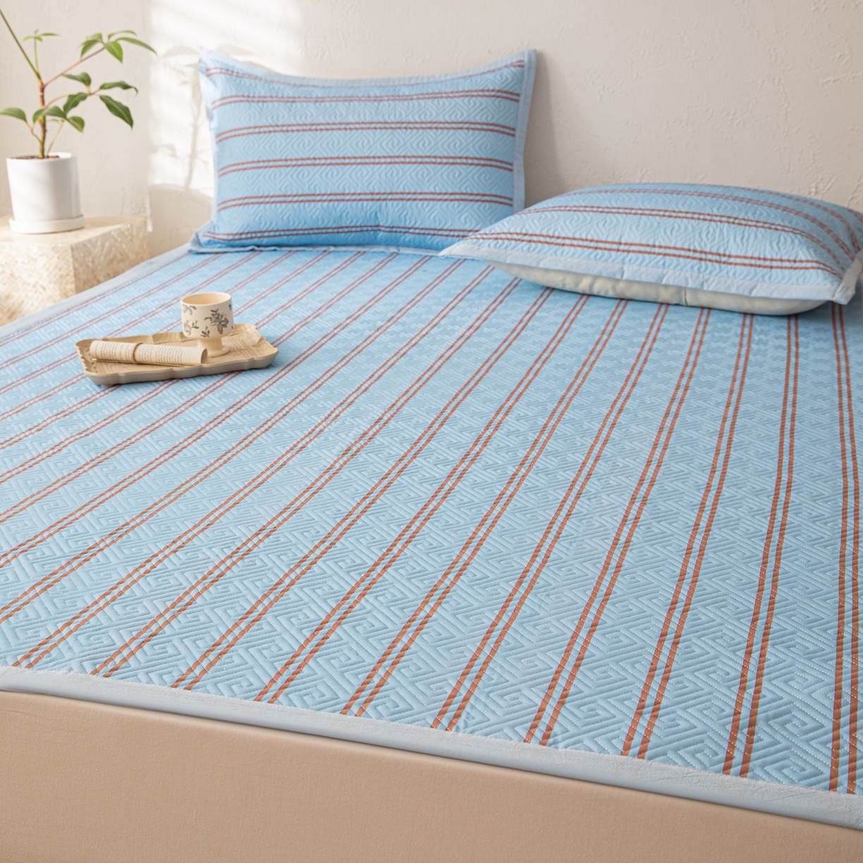 91家纺网 家纺一手货源 找家纺 雅萱家纺 2026春夏新款全棉老粗布软席凉席席子 软席-纹蓝