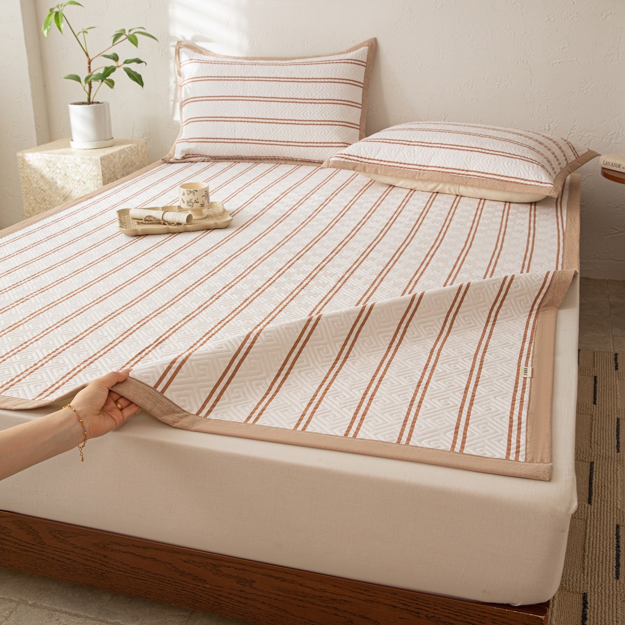 91家纺网 家纺一手货源 找家纺 雅萱家纺 2026春夏新款全棉老粗布软席凉席席子 软席-卡其色