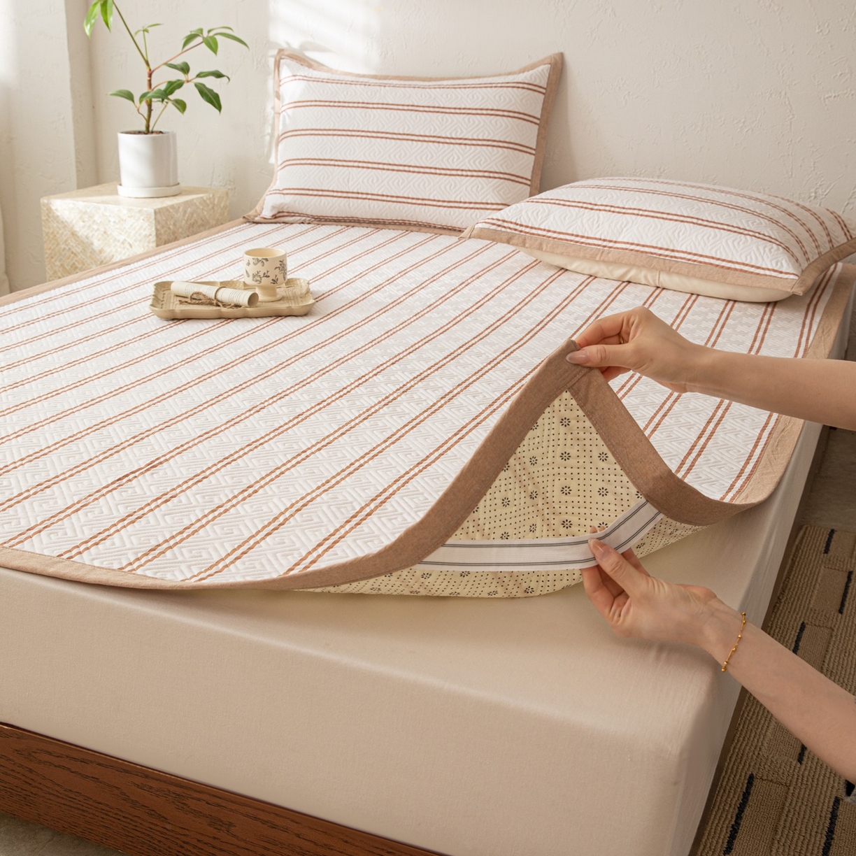 91家纺网 家纺一手货源 找家纺 雅萱家纺 2026春夏新款全棉老粗布软席凉席席子 软席-卡其色