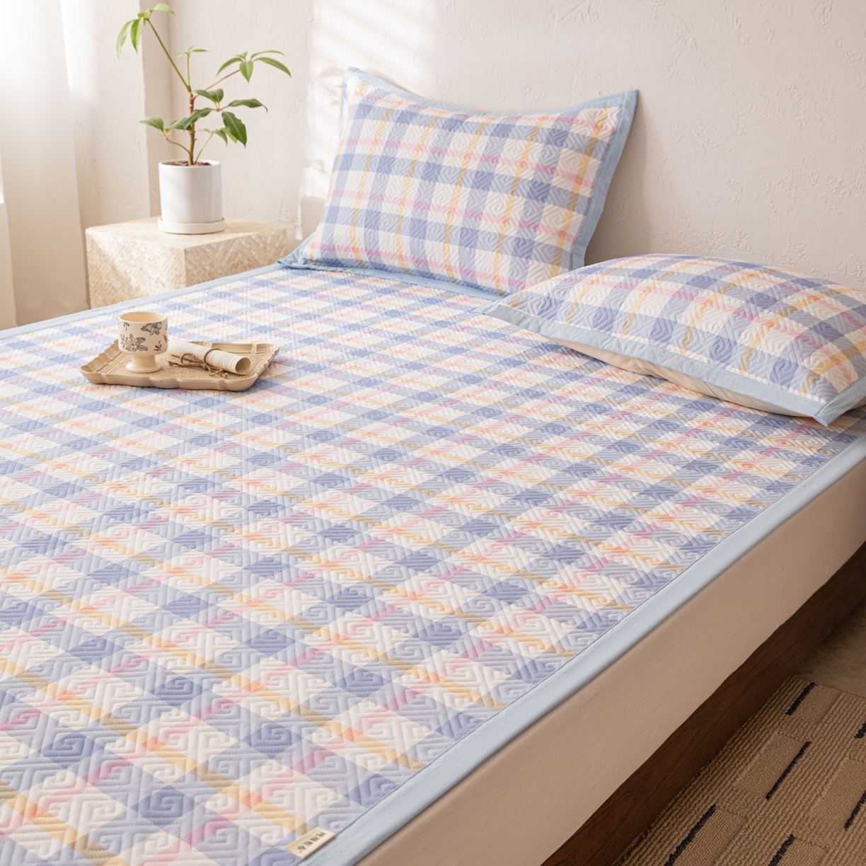 91家纺网 家纺一手货源 找家纺 雅萱家纺 2026春夏新款全棉老粗布软席凉席席子 软席-无印蓝