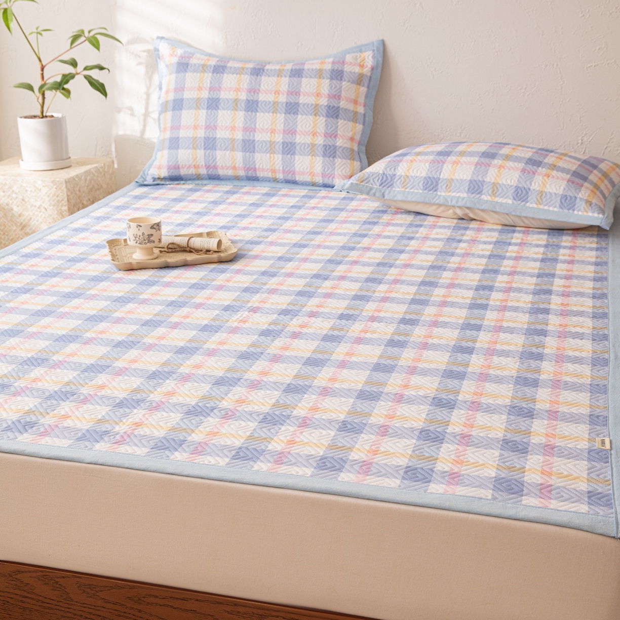 91家纺网 家纺一手货源 找家纺 雅萱家纺 2026春夏新款全棉老粗布软席凉席席子 软席-无印蓝