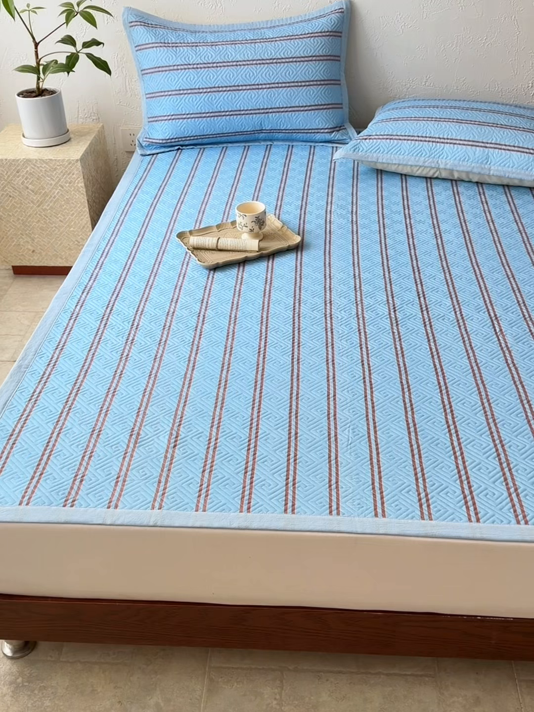 91家纺网 家纺一手货源 找家纺 雅萱家纺 2026春夏新款全棉老粗布软席凉席席子 软席-纹蓝