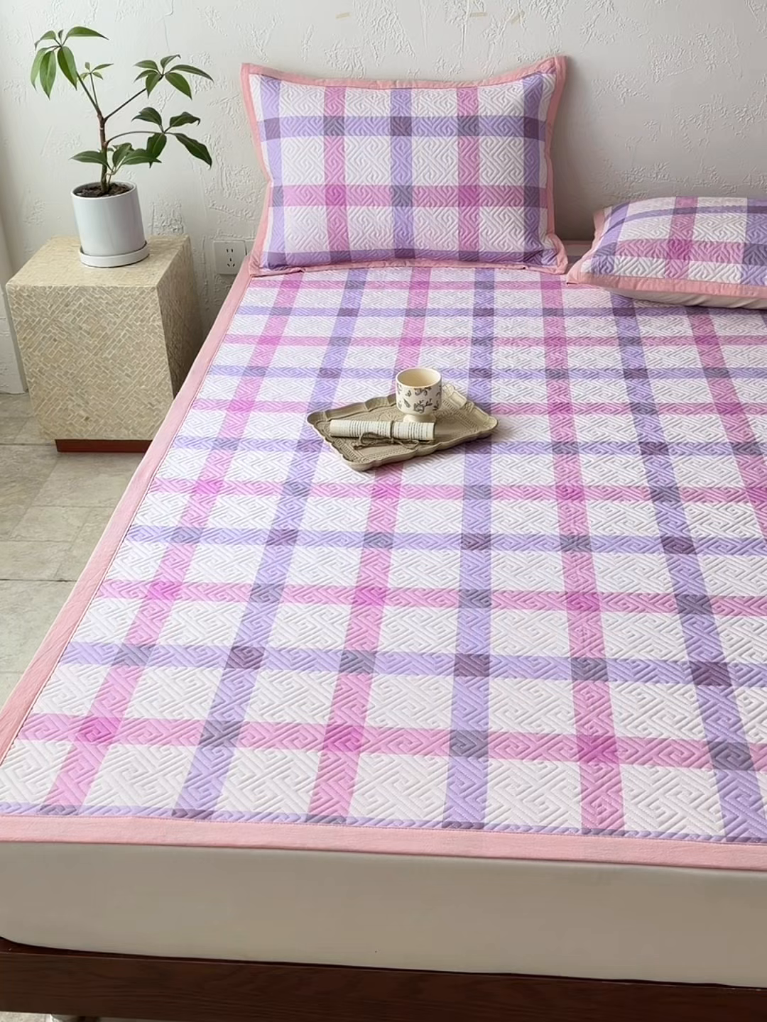 91家纺网 家纺一手货源 找家纺 雅萱家纺 2026春夏新款全棉老粗布软席凉席席子 软席-条纹紫