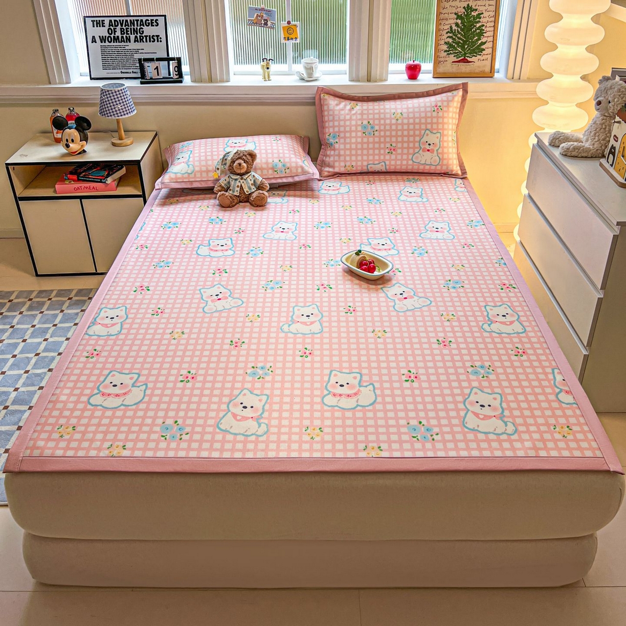 女子家纺 2026新款费尔岛风冰丝凉席 粉格西高