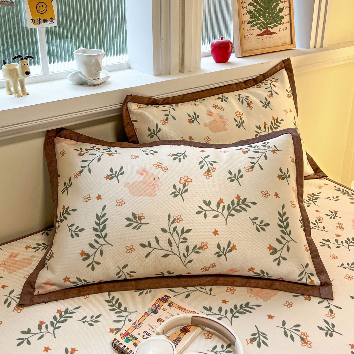 91家纺网 家纺一手货源 找家纺 女子家纺 2026新款费尔岛风冰丝凉席 叶叶兔眠