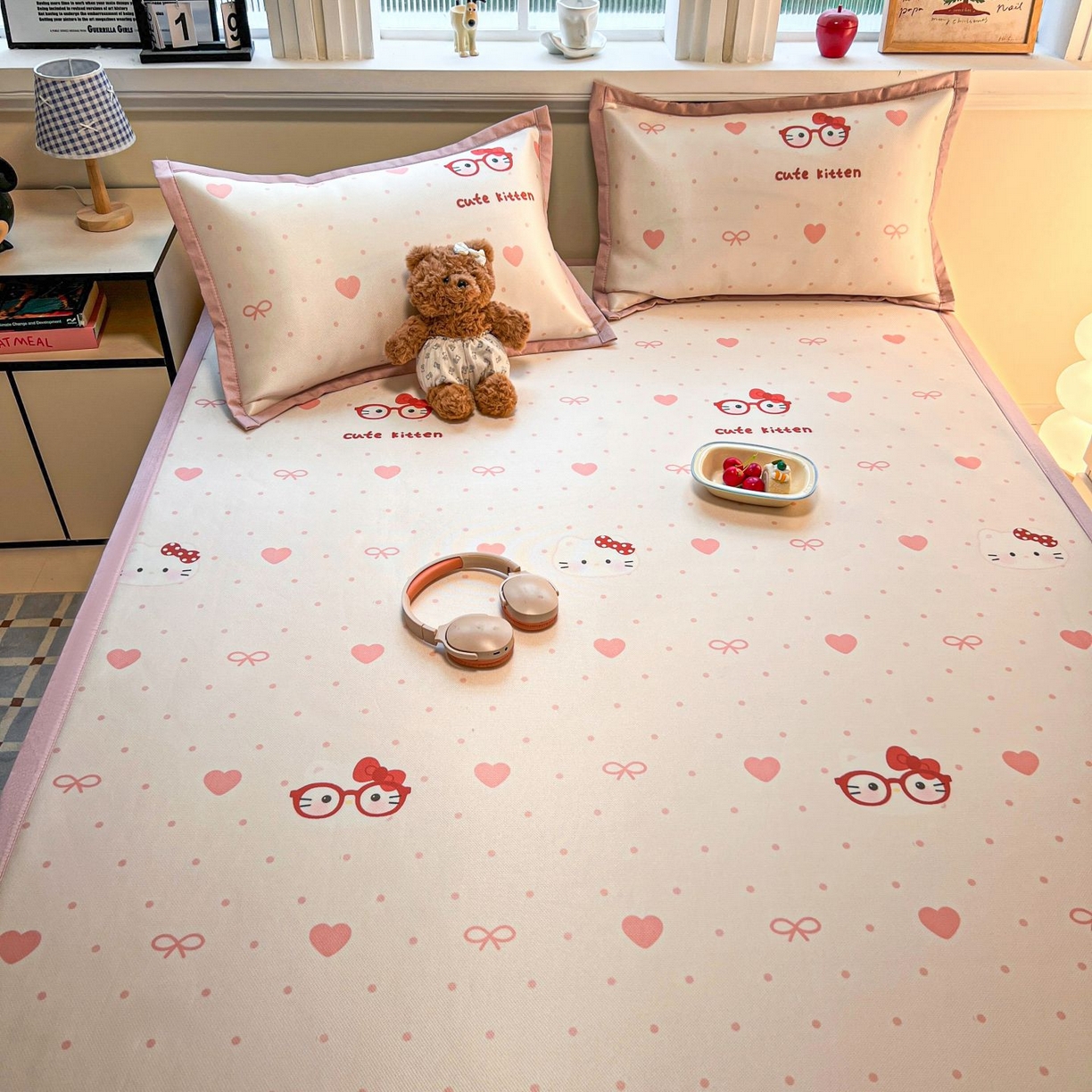 91家纺网 家纺一手货源 找家纺 女子家纺 2026新款费尔岛风冰丝凉席 甜心凯蒂