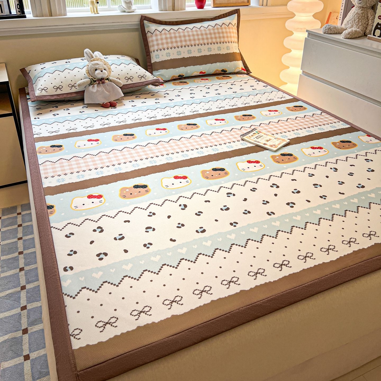 91家纺网 家纺一手货源 找家纺 女子家纺 2026新款费尔岛风冰丝凉席 奶咖喵语