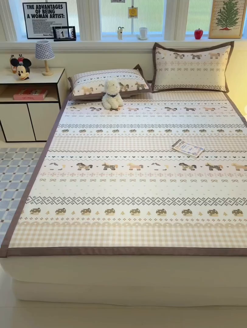 91家纺网 家纺一手货源 找家纺 女子家纺 2026新款费尔岛风冰丝凉席 费尔岛马