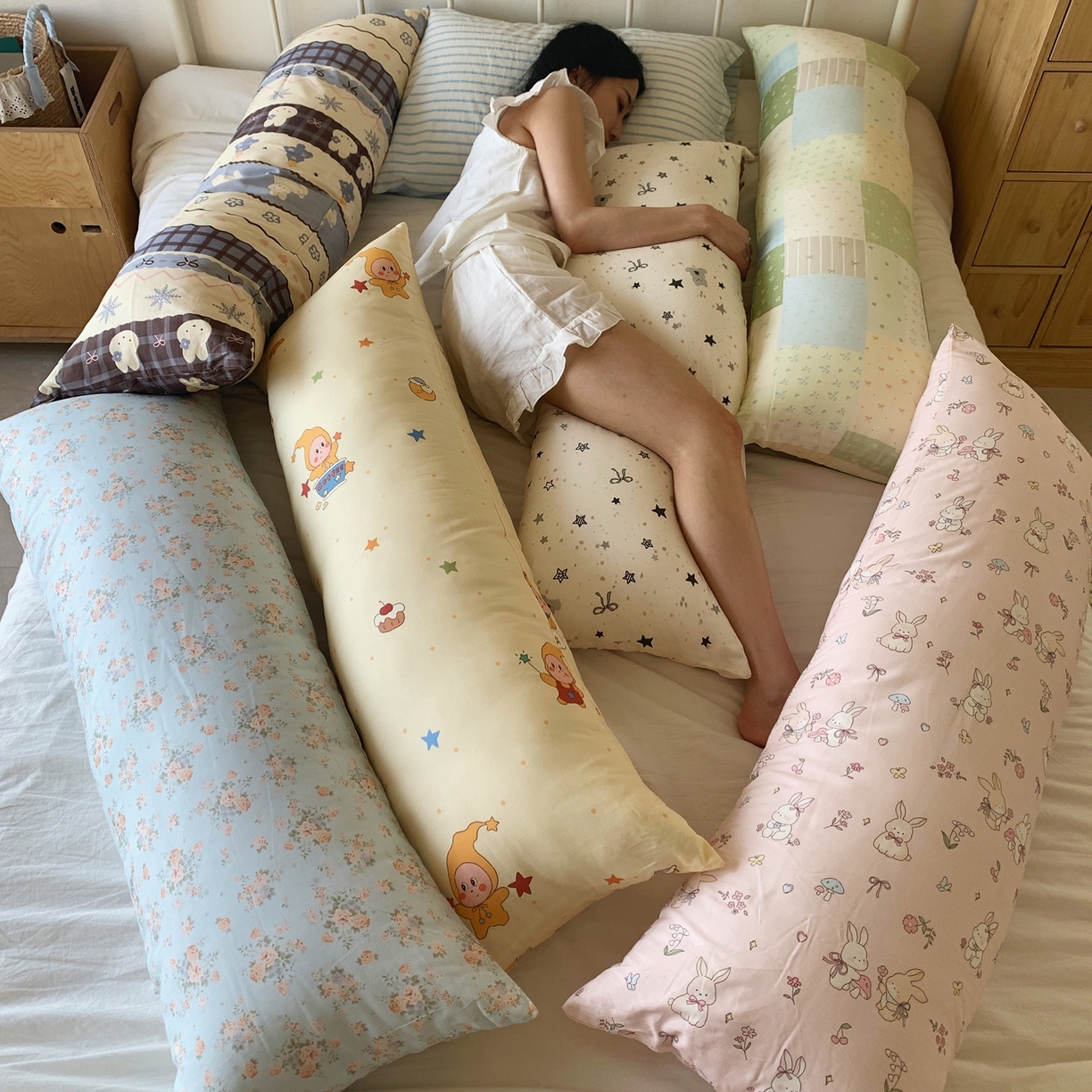 91家纺网 家纺一手货源 找家纺 桃喜 2026新款全棉巨无霸长抱枕 组合图（仅供展示不可下单）