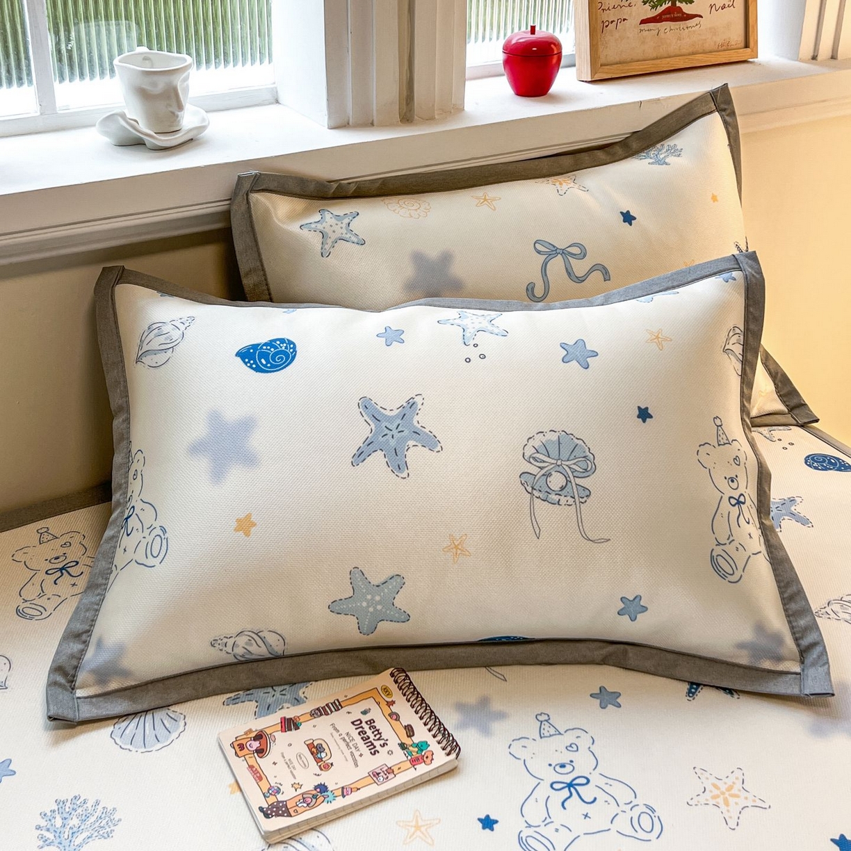 91家纺网 家纺一手货源 找家纺 女子家纺 2026新款费尔岛风冰丝凉席夏被套件系列 夏日海星