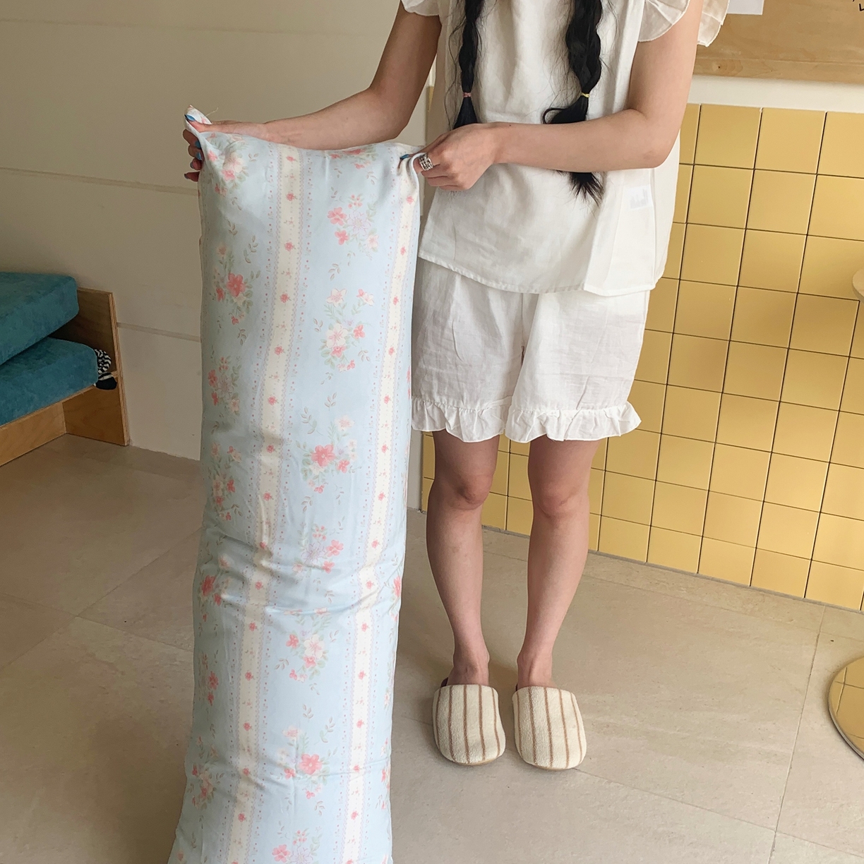 91家纺网 家纺一手货源 找家纺 桃喜 2026新款全棉巨无霸长抱枕 全棉长抱枕-馥郁蓝