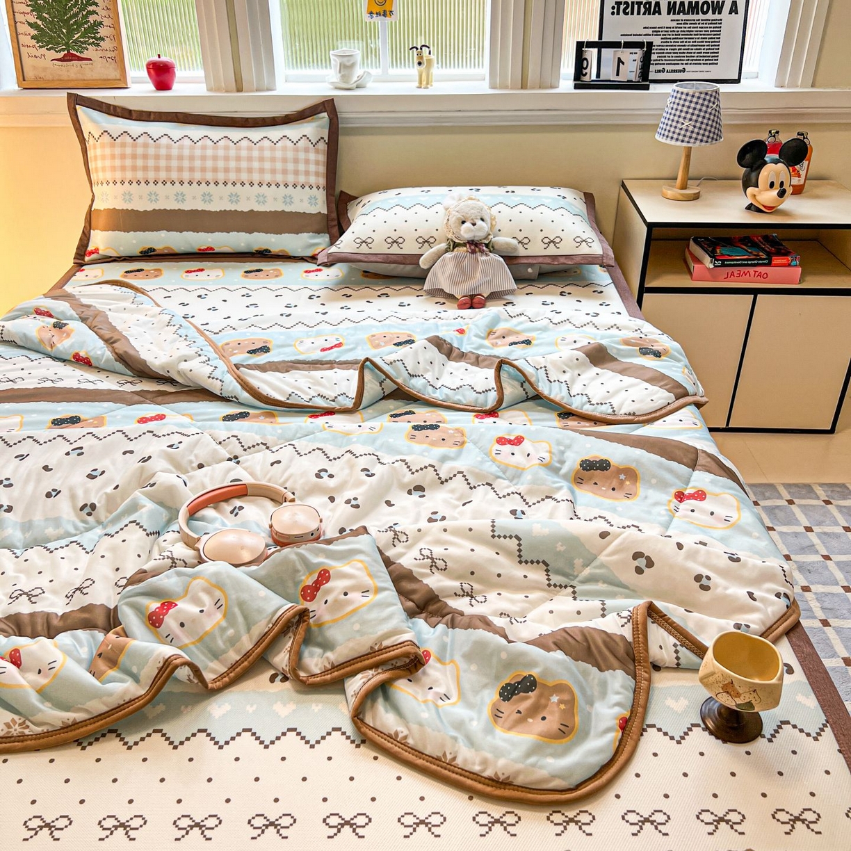 女子家纺 2026新款费尔岛风冰丝凉席夏被套件系列 奶咖喵语