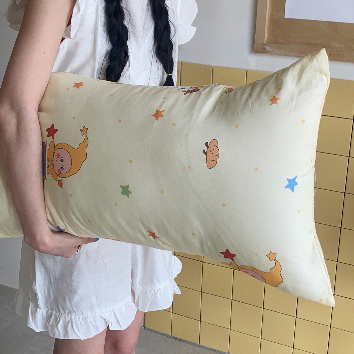 91家纺网 家纺一手货源 找家纺 桃喜 2026新款全棉巨无霸长抱枕 全棉长抱枕-小星星