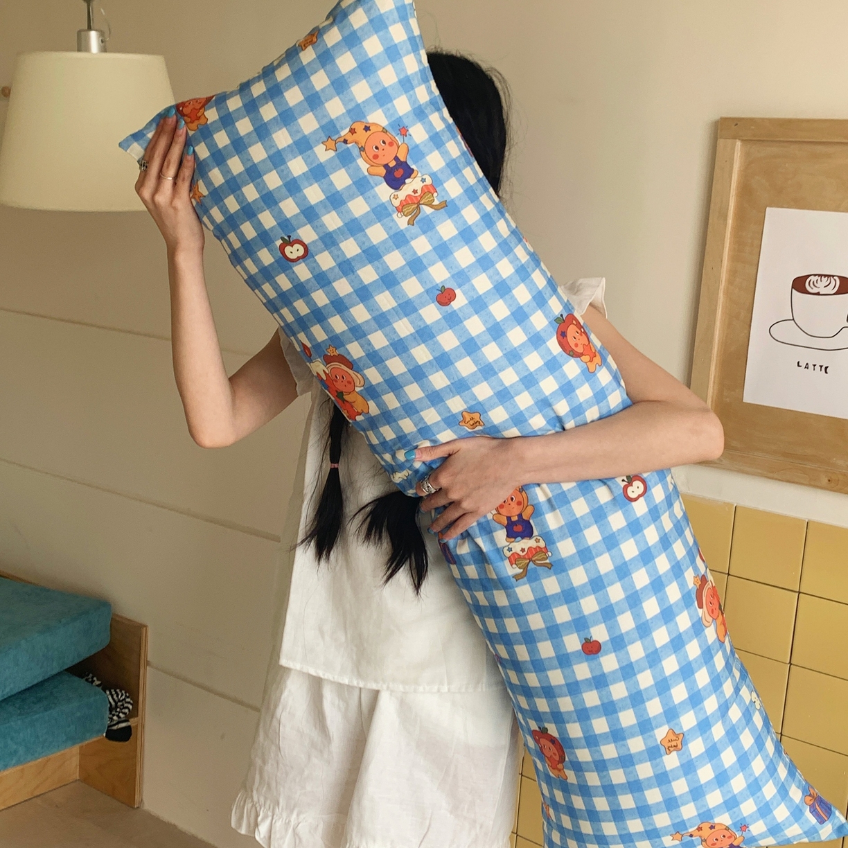 桃喜 2026新款全棉巨无霸长抱枕 全棉长抱枕-蓝格小星星