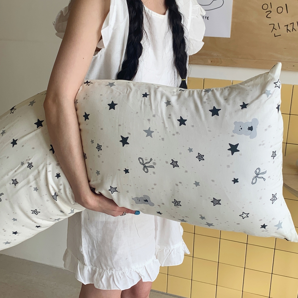 91家纺网 家纺一手货源 找家纺 桃喜 2026新款全棉巨无霸长抱枕 全棉长抱枕-黑白星星熊