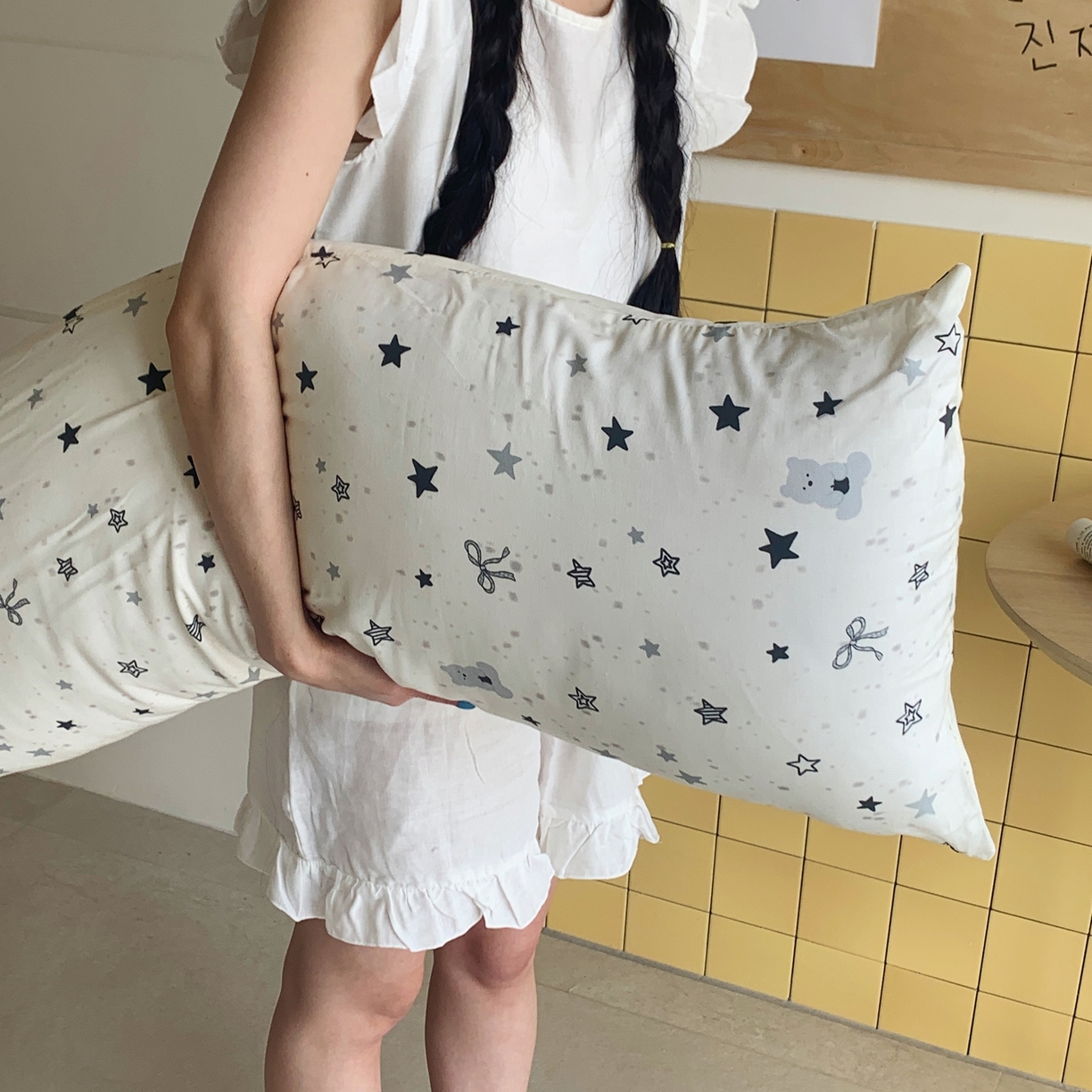 91家纺网 家纺一手货源 找家纺 桃喜 2026新款全棉巨无霸长抱枕 全棉长抱枕-黑白星星熊