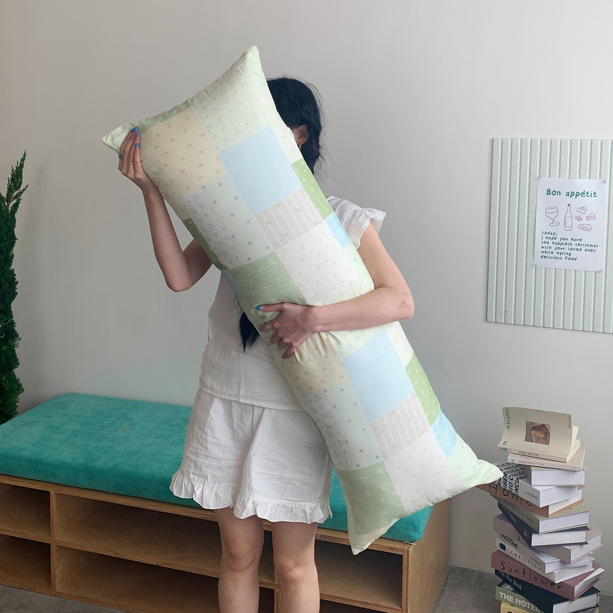 桃喜 2026新款全棉巨无霸长抱枕 全棉长抱枕-绿格拼布碎花