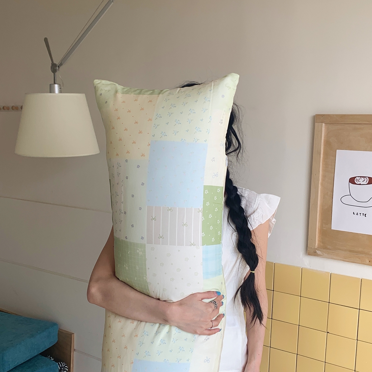 91家纺网 家纺一手货源 找家纺 桃喜 2026新款全棉巨无霸长抱枕 全棉长抱枕-绿格拼布碎花