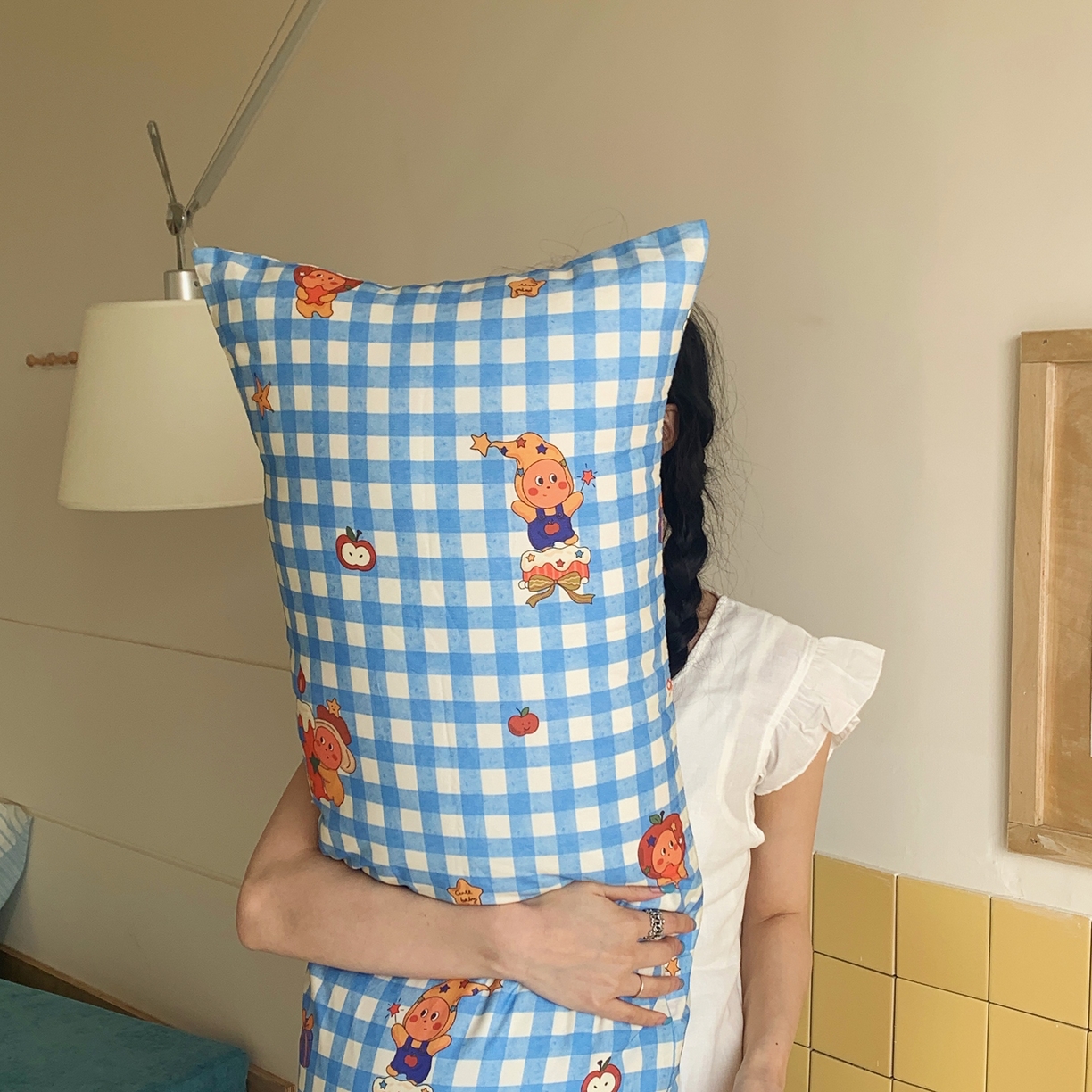 91家纺网 家纺一手货源 找家纺 桃喜 2026新款全棉巨无霸长抱枕 全棉长抱枕-蓝格小星星