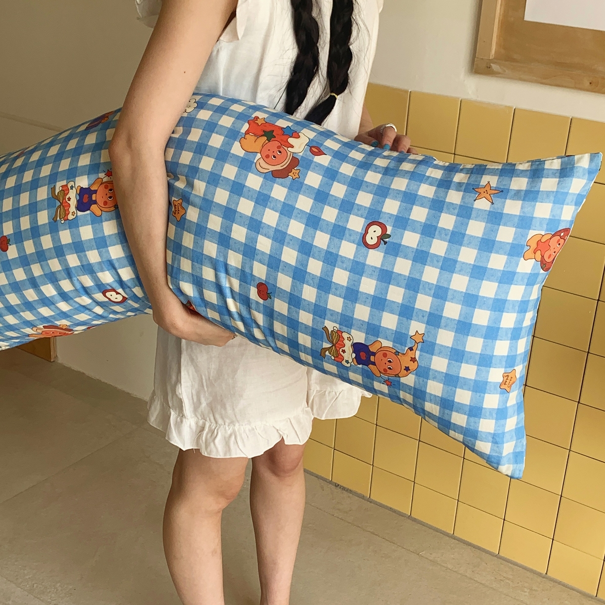 91家纺网 家纺一手货源 找家纺 桃喜 2026新款全棉巨无霸长抱枕 全棉长抱枕-蓝格小星星