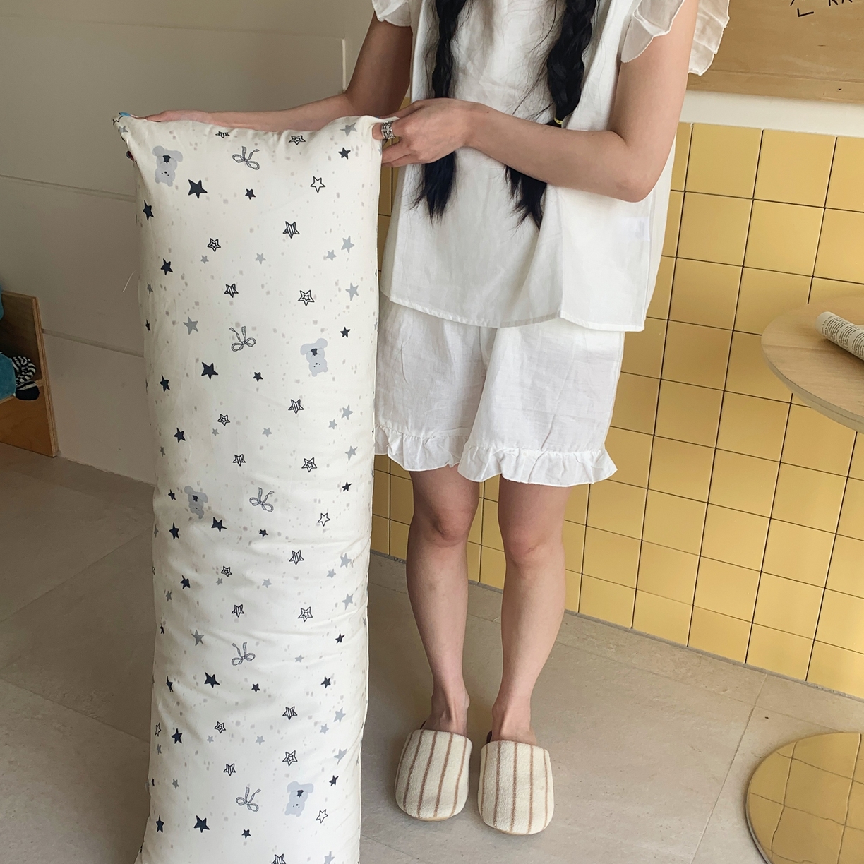 91家纺网 家纺一手货源 找家纺 桃喜 2026新款全棉巨无霸长抱枕 全棉长抱枕-黑白星星熊