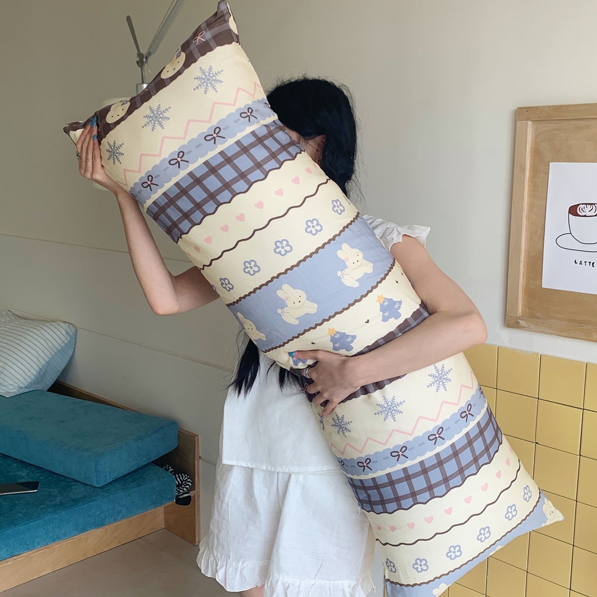 桃喜 2026新款全棉巨无霸长抱枕 全棉长抱枕-费尔岛小兔