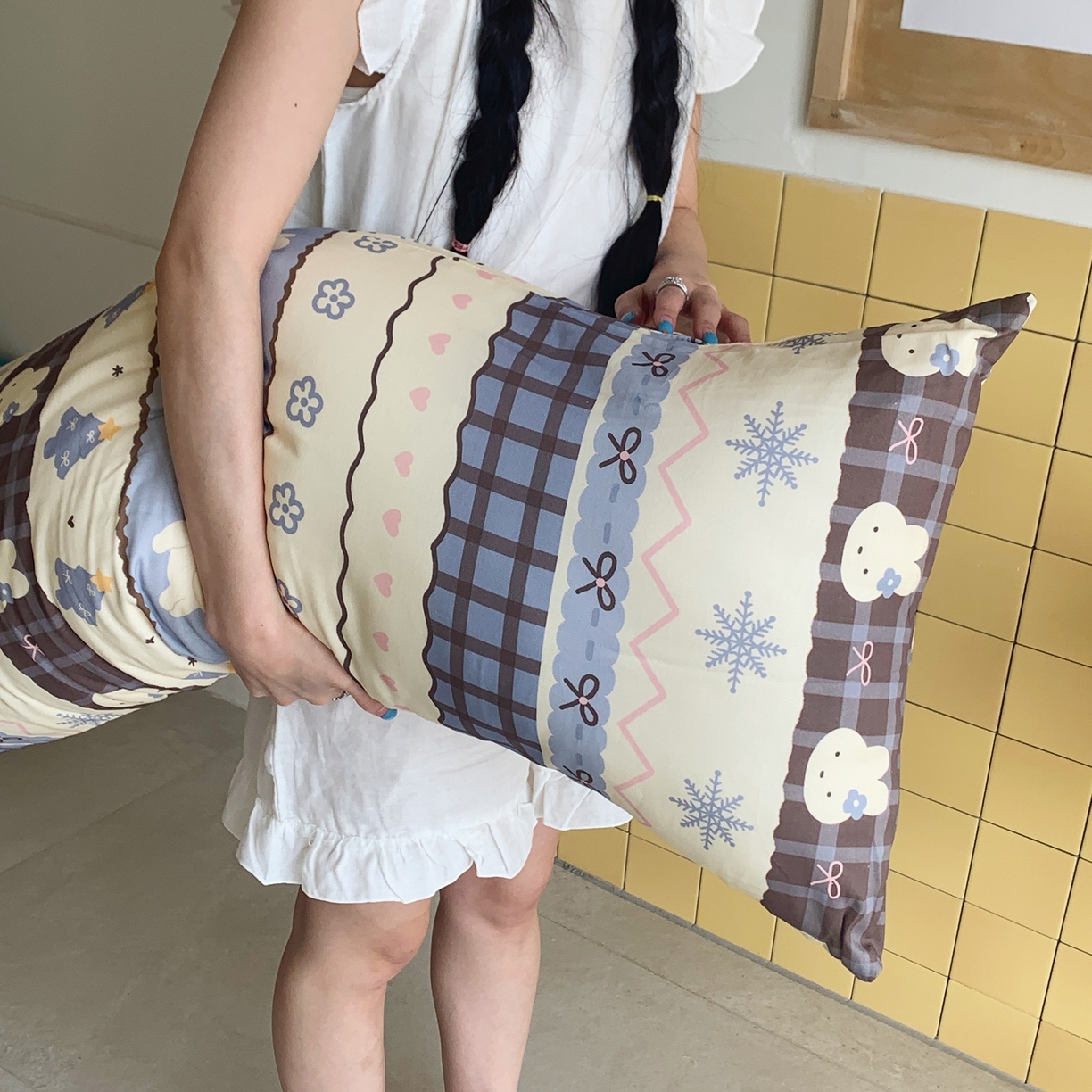 91家纺网 家纺一手货源 找家纺 桃喜 2026新款全棉巨无霸长抱枕 全棉长抱枕-费尔岛小兔