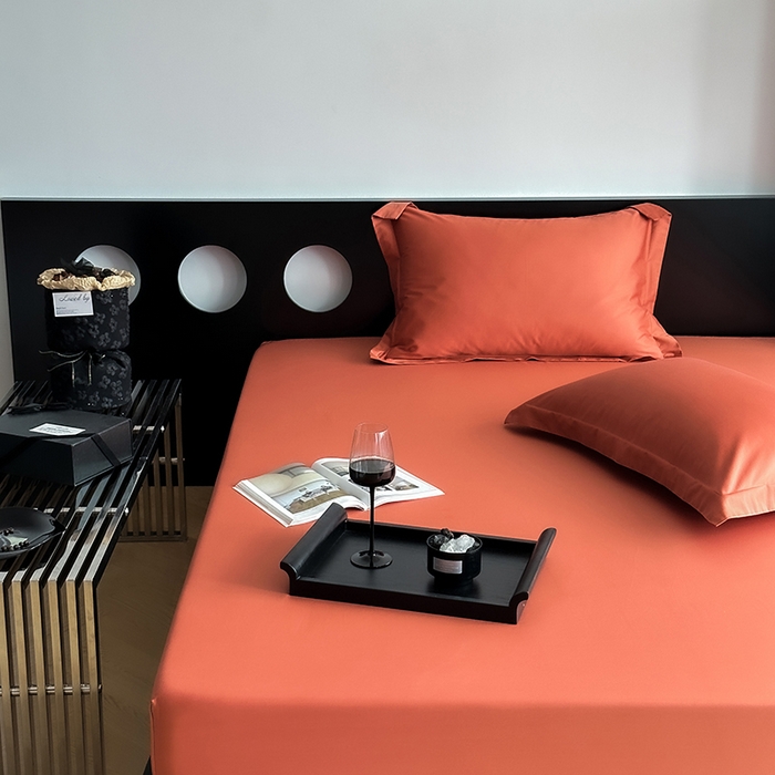 91家纺网 家纺一手货源 找家纺 爱丽丝 2026新款100支新疆长绒棉单品床笠 桔色