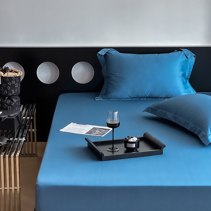 91家纺网 家纺一手货源 找家纺 爱丽丝 2026新款100支新疆长绒棉单品床笠 宾利蓝