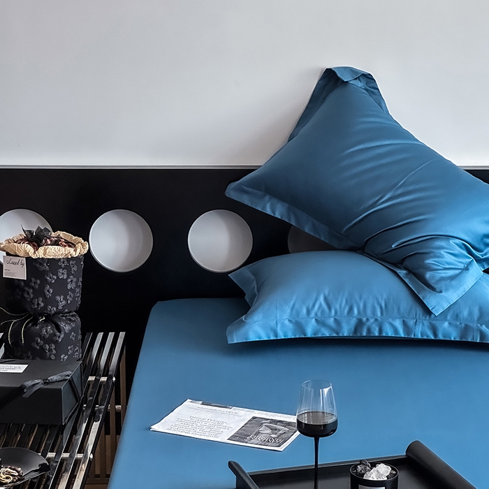 91家纺网 家纺一手货源 找家纺 爱丽丝 2026新款100支新疆长绒棉单品床笠 宾利蓝