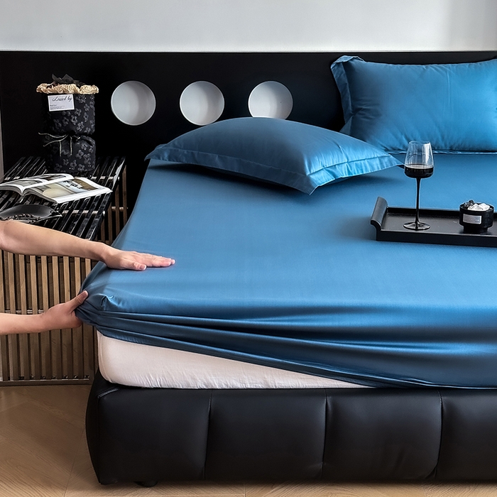 91家纺网 家纺一手货源 找家纺 爱丽丝 2026新款100支新疆长绒棉单品床笠 宾利蓝