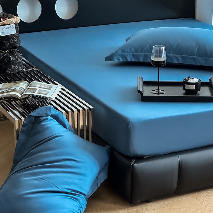 91家纺网 家纺一手货源 找家纺 爱丽丝 2026新款100支新疆长绒棉单品床笠 宾利蓝