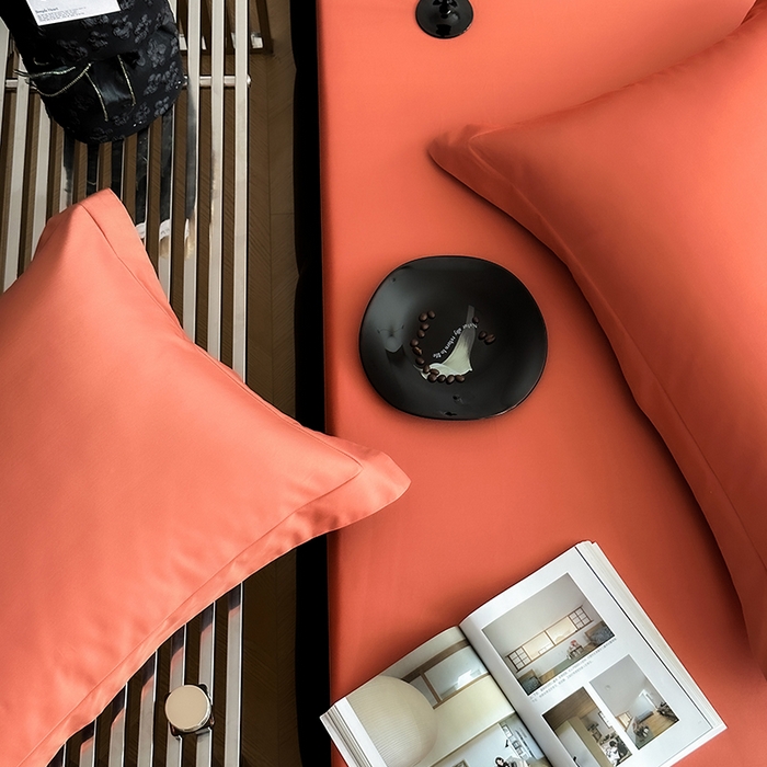 91家纺网 家纺一手货源 找家纺 爱丽丝 2026新款100支新疆长绒棉单品床笠 桔色