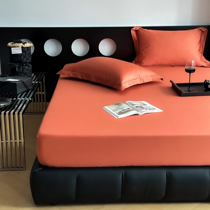 91家纺网 家纺一手货源 找家纺 爱丽丝 2026新款100支新疆长绒棉单品床笠 桔色