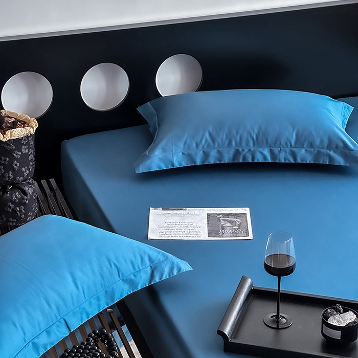 91家纺网 家纺一手货源 找家纺 爱丽丝 2026新款100支新疆长绒棉单品床笠 宾利蓝