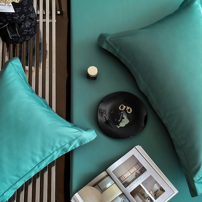 91家纺网 家纺一手货源 找家纺 爱丽丝 2026新款100支新疆长绒棉单品床笠 松石绿