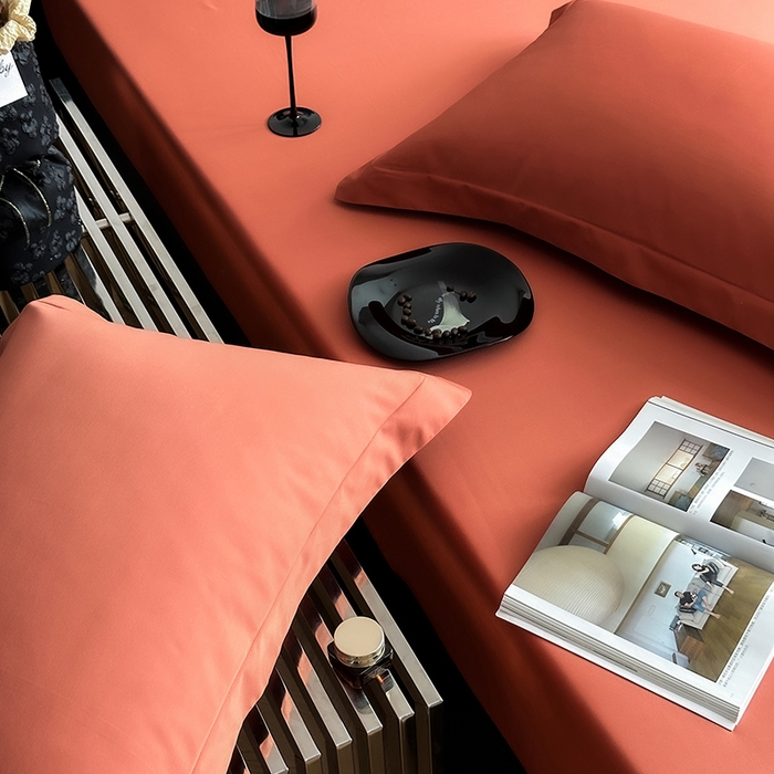 91家纺网 家纺一手货源 找家纺 爱丽丝 2026新款100支新疆长绒棉单品床笠 桔色