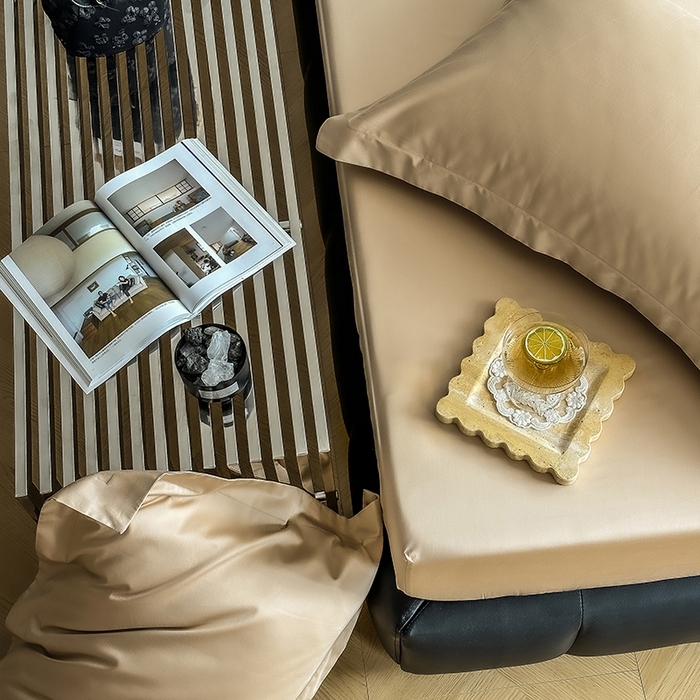 91家纺网 家纺一手货源 找家纺 爱丽丝 2026新款100支新疆长绒棉单品床笠 香槟金