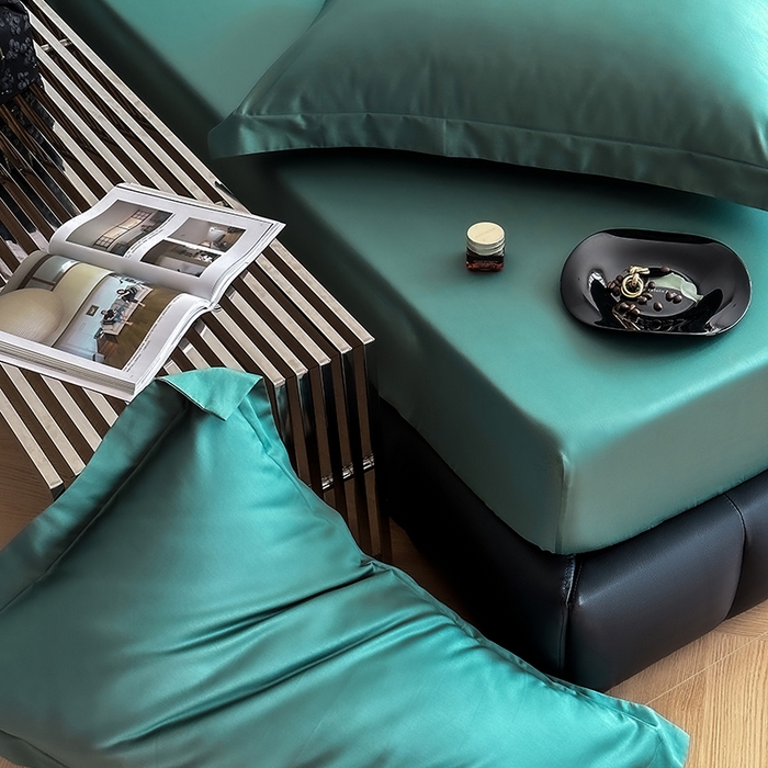 91家纺网 家纺一手货源 找家纺 爱丽丝 2026新款100支新疆长绒棉单品床笠 松石绿