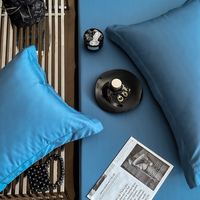 91家纺网 家纺一手货源 找家纺 爱丽丝 2026新款100支新疆长绒棉单品床笠 宾利蓝