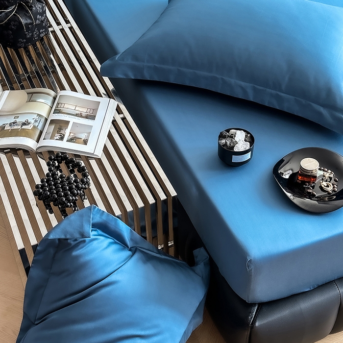 91家纺网 家纺一手货源 找家纺 爱丽丝 2026新款100支新疆长绒棉单品床笠 宾利蓝