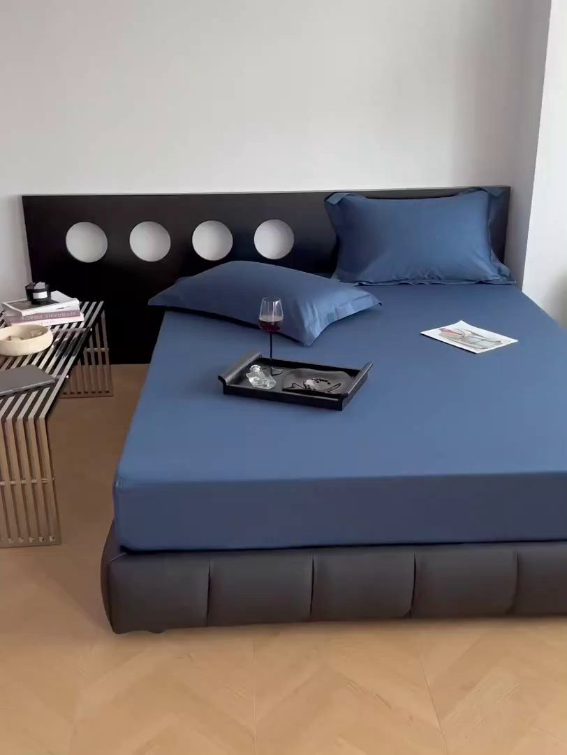 91家纺网 家纺一手货源 找家纺 爱丽丝 2026新款100支新疆长绒棉单品床笠 海星蓝