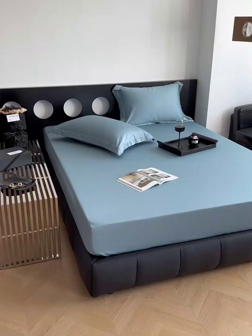 91家纺网 家纺一手货源 找家纺 爱丽丝 2026新款100支新疆长绒棉单品床笠 宾利蓝