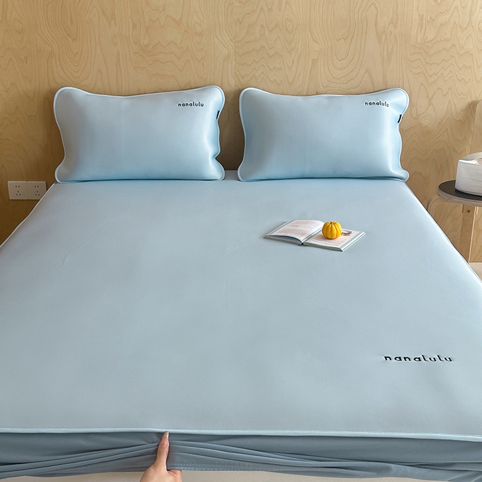 91家纺网 家纺一手货源 找家纺 JUICY 橘滋家纺 2026新款CoolAir沁氧冰感软凉席·纯色刺绣 床笠款-沁氧冰川-天空蓝